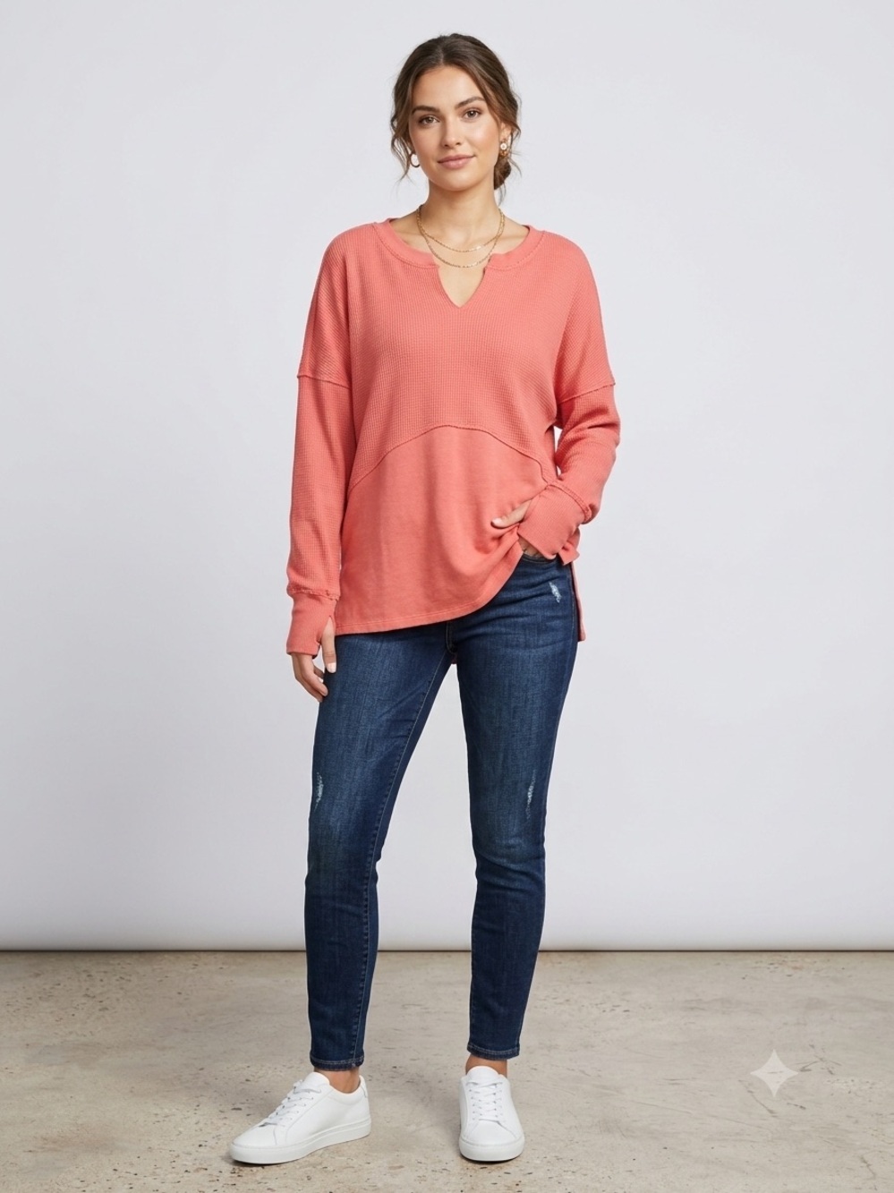 Womens Oversized Pullover Sweater Soft Girl Girlhood Sz XTRA-LARGE Coral Salmon